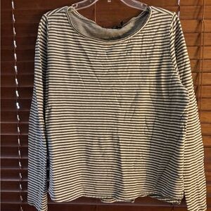 Ralph Lauren Olive Green and White Striped Long Sleeve Top